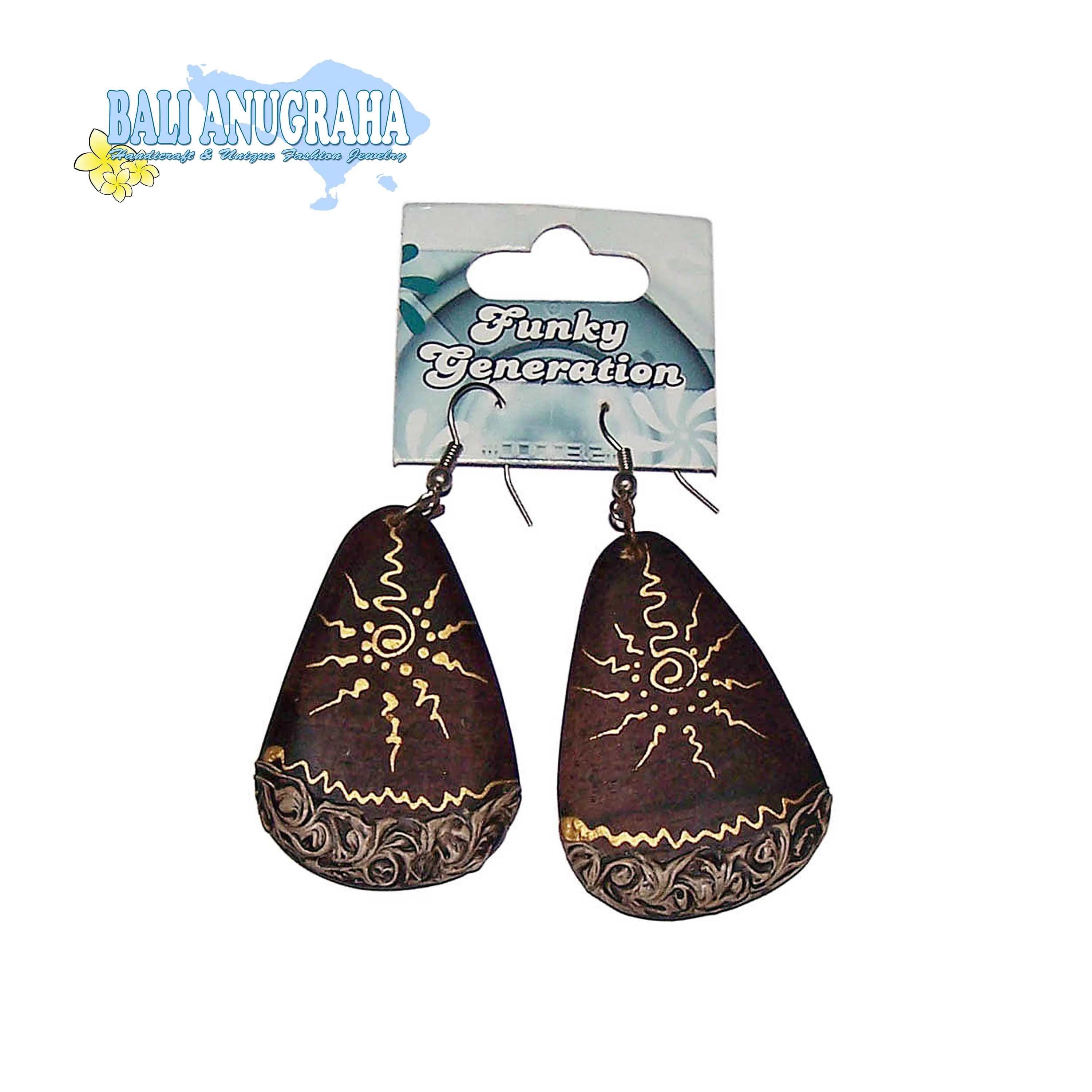 Деревянные серьги с Балийским рисунком