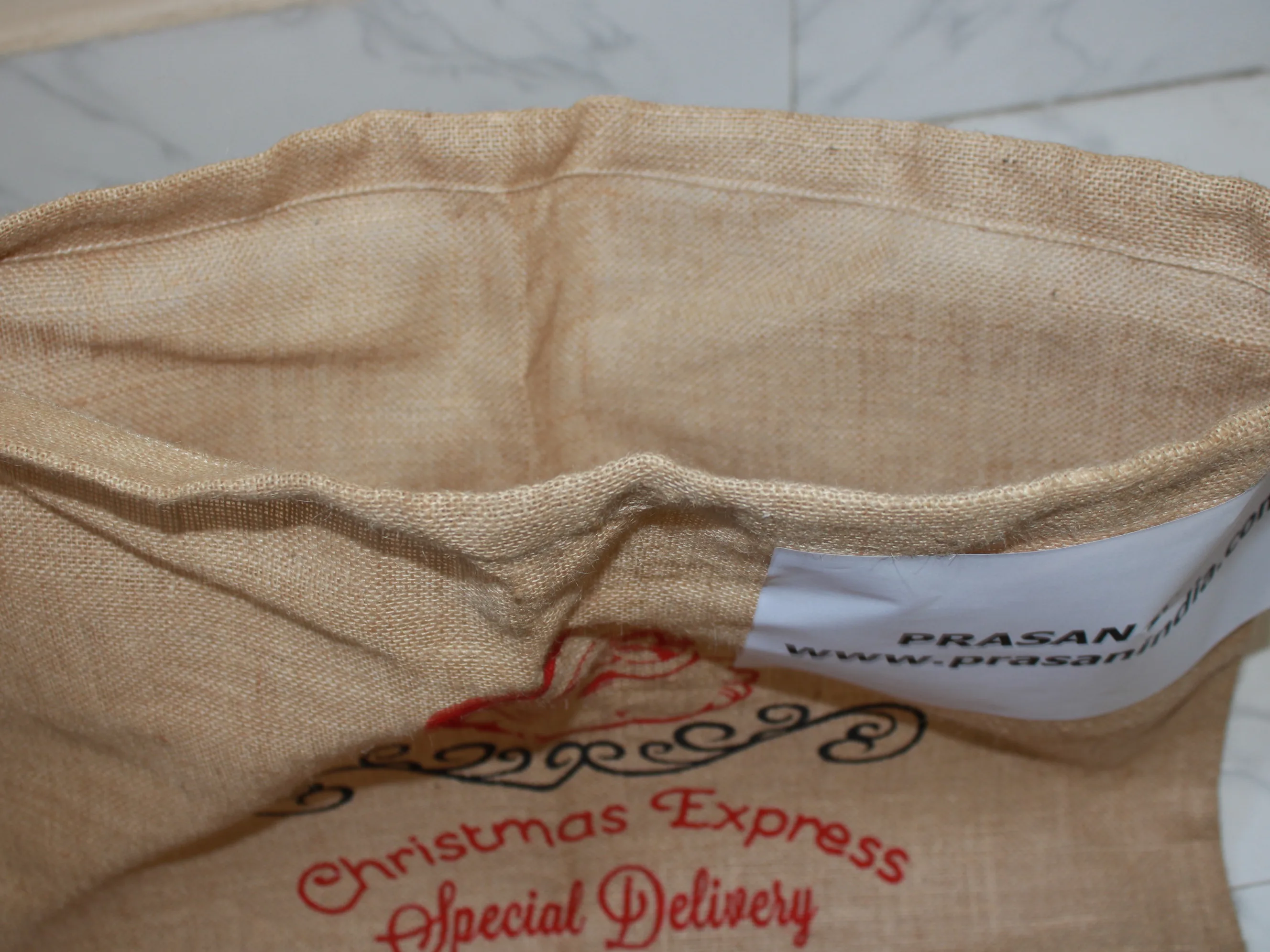 santa sack made from pure burlap hessian jute by indian factory Prasan India