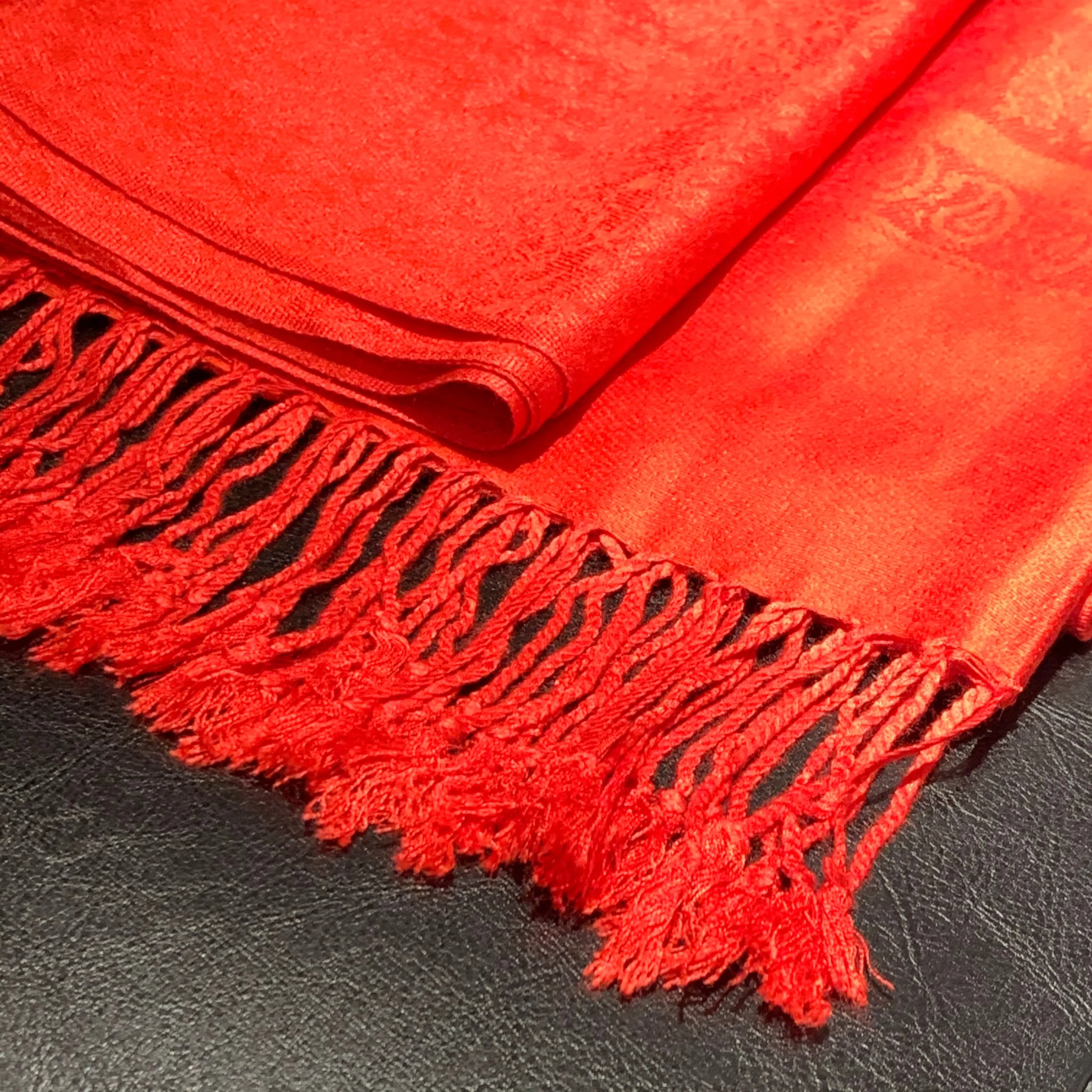 Rich Red Velvet Look 100% Pashmina Wool Scarves/Shawls
