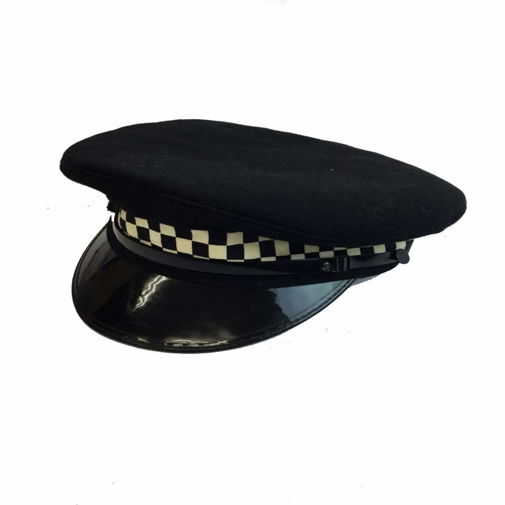 British Officer Peaked Cap with head band and chin strap VINTAGE Listed bonnet