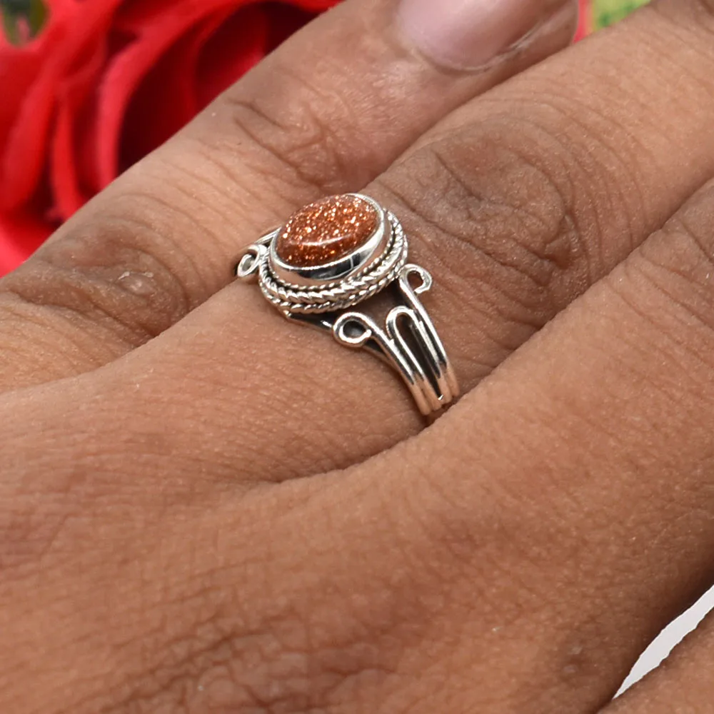 
stunning natural orange sunstone loose gemstone solid 925 sterling silver women party wear jewelry ring 