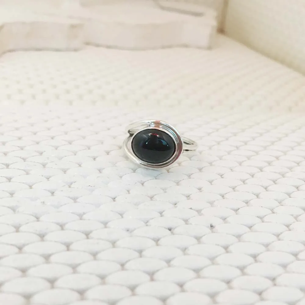 Hot Selling Natural Black Onyx Gemstone Ring Real Pure 925 Sterling Silver Top Quality Wholesale Price Handmade Unisex Cute Ring