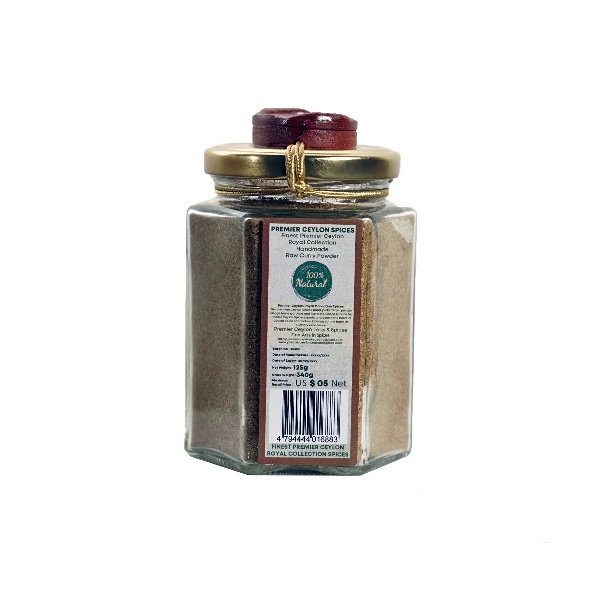 High Quality Wholesale 0.125 kg One Year Warranty Glass Jar Ceylon Raw Curry Powder Origin From Sri Lanka