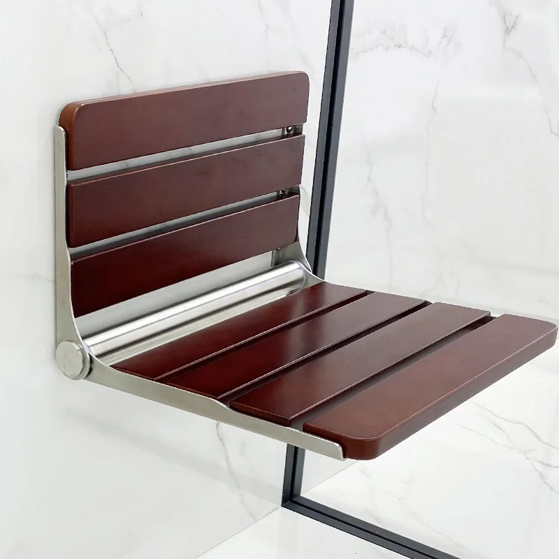 Home Care Wall Mounted Foldable Wall-Mounted Oak Beech Wood 304 Stainless Steel Bathroom Shower Bench Seat Chair For Elderly