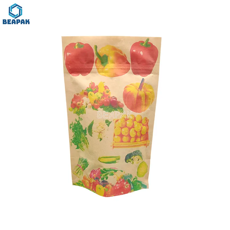 
Biodegradable kraft paper/mylar transparent heat seal resealable stand up pouches 