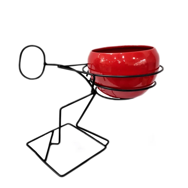 Hot Selling Decorative Iron human shape tableware decor items black wire with Red bowl for table decorative showpiece