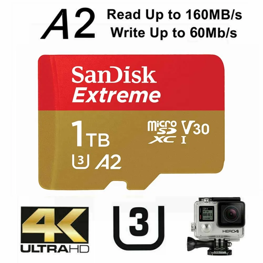 100% Оригинальный двойной флеш-накопитель SanDisk Micro SD карты с адаптером Extreme UHS-I A2 V30 C10 флеш-карта TF слот для карт памяти 1