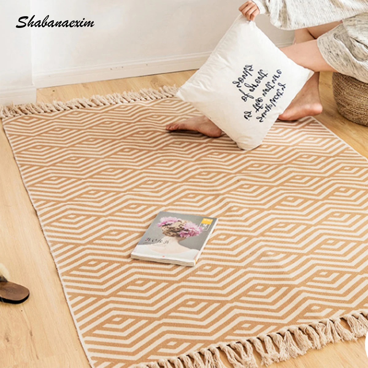 Rug Tufted Cotton Eco-Friendly Designer Handmade Printed Cotton Carpets with Fringe Runner Rugs