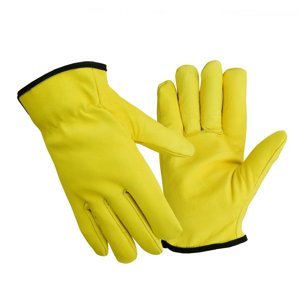 Golden Cow Grain Leather Driver Gloves Wing Thumb Shirred Elastic Back Work gloves