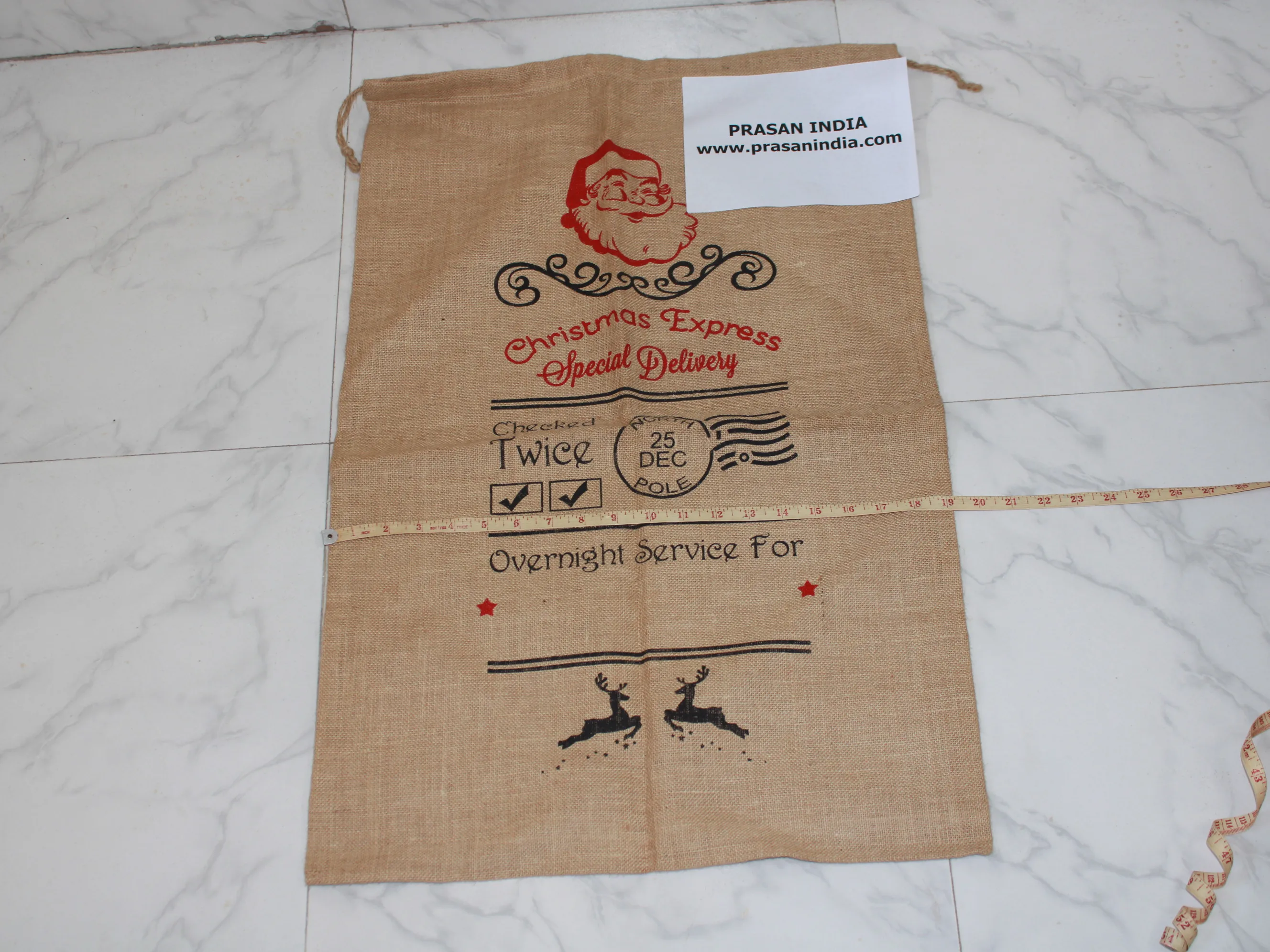 santa sack made from pure burlap hessian jute by indian factory Prasan India