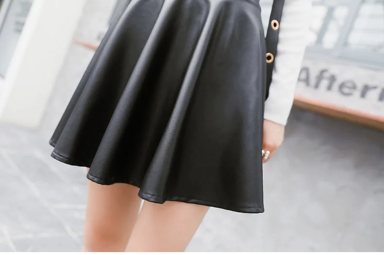 
2021 autumn winter black cheap formal office lady girl skirt pu leather A line high waisted mini skirt women By Unbroken Style 