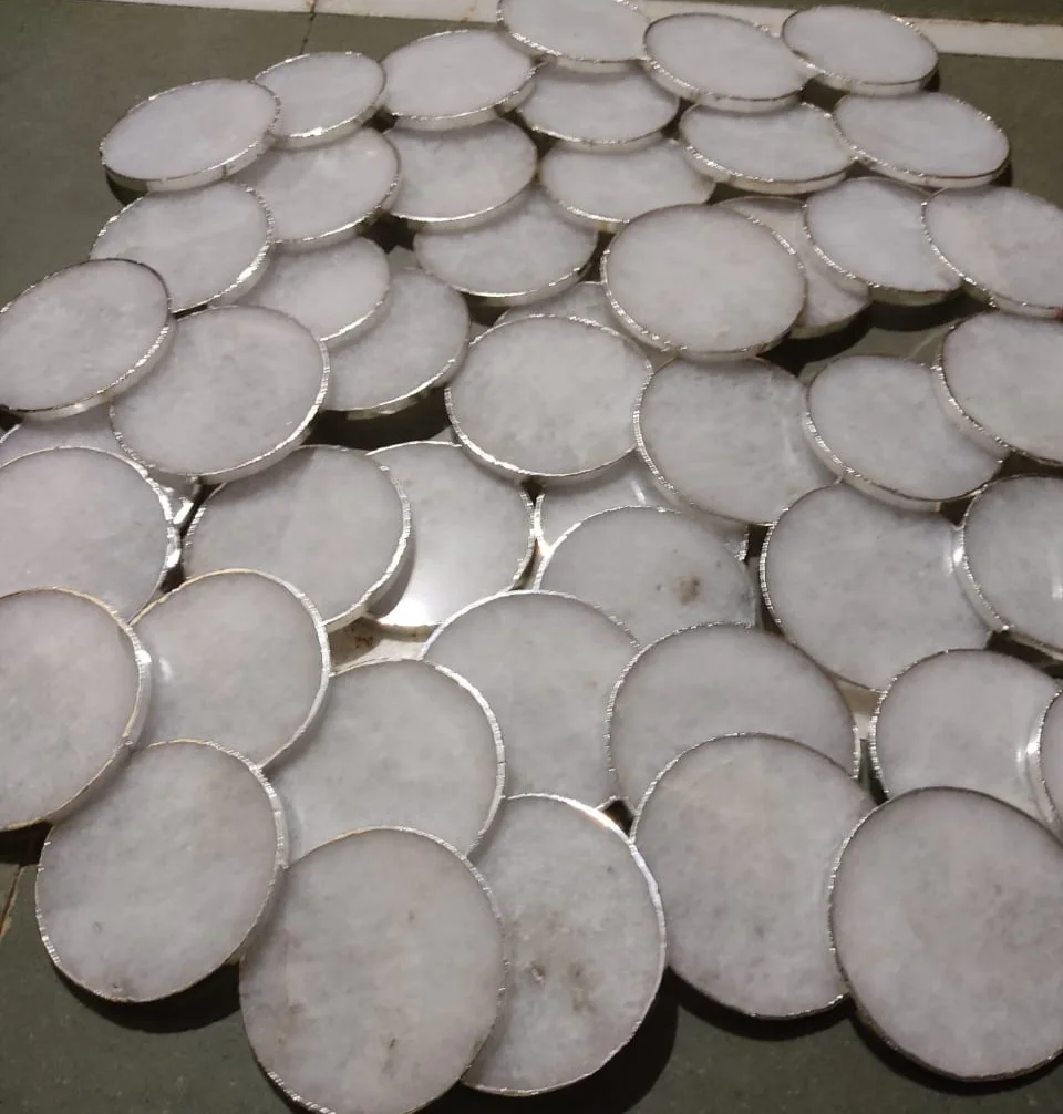 Crystal Natural White Quartz Round Shape Healing Coaster Slice For Sale