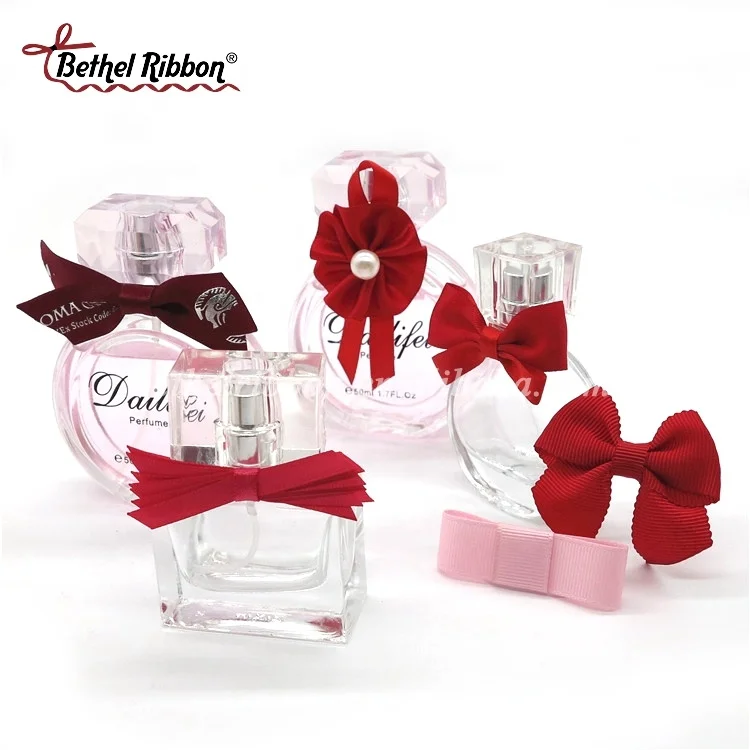 Satin 10mm bottle gift pack ribbon bow tie with elastic loop for perfume bottle