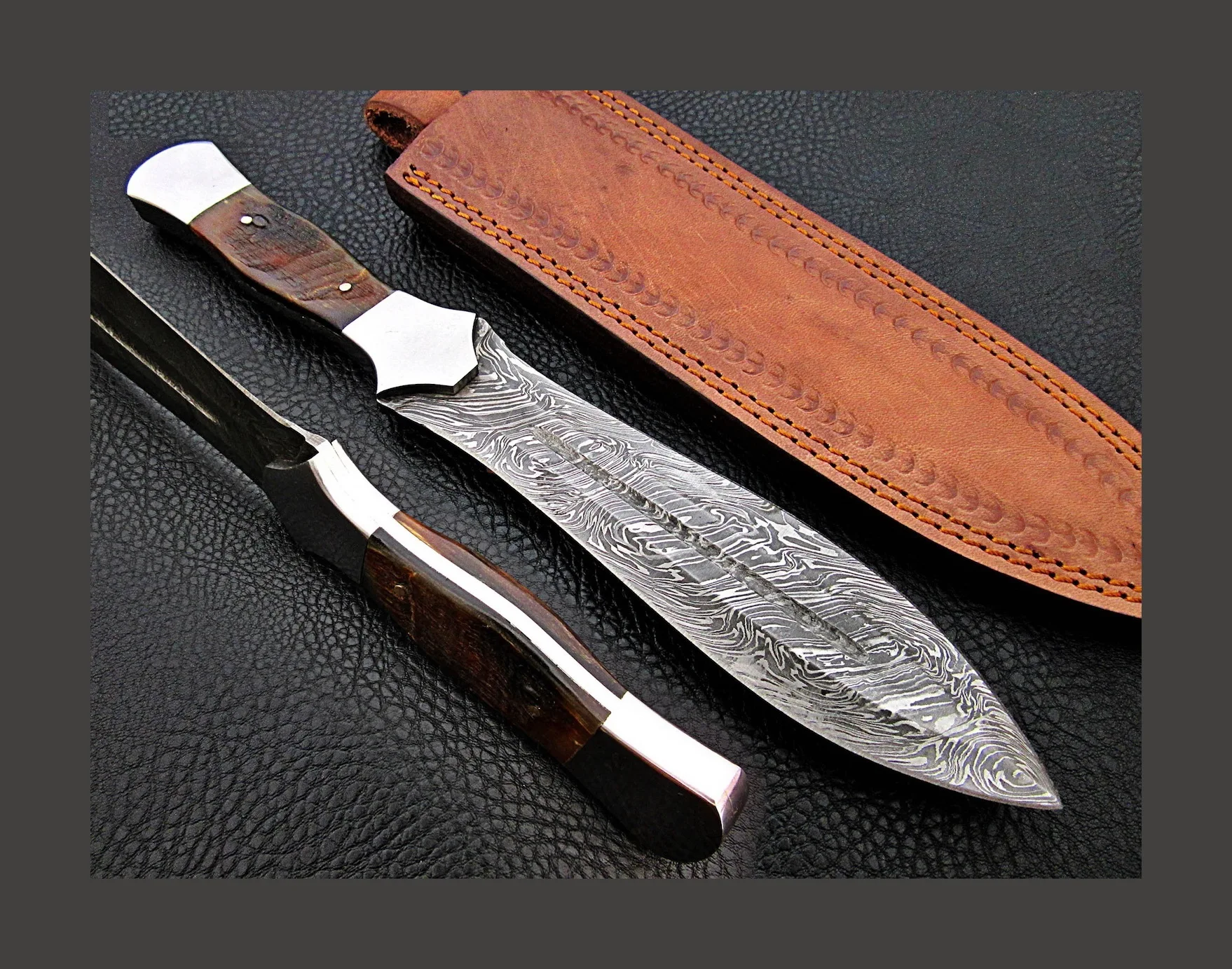 Customizable Premium Quality Damascus Steel Hunting Bowie Knife DIY Grade with Comfortable Wood Handle Handmade Skinner Knife