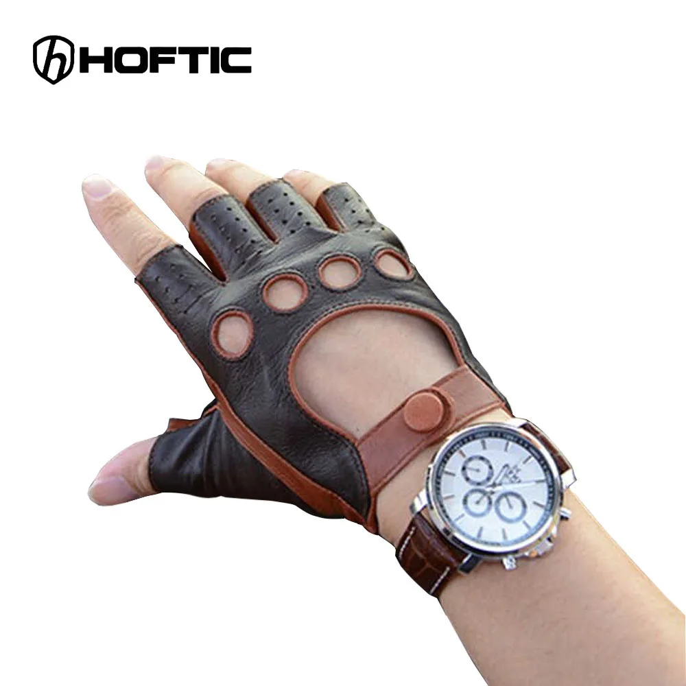 Real Lamb Leather Soft Driving Genuine Half Finger Gloves