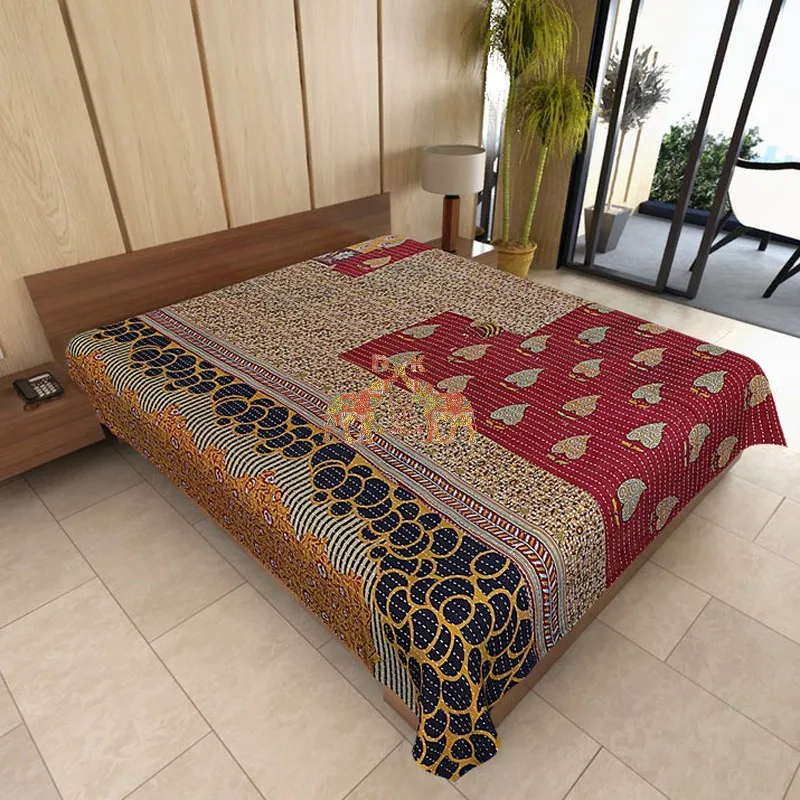 Best Arrivals of Cotton Handmade Printed Kantha Quilts Vintage Hand Technics Kantha Colorful Quilt Old Sari Kantha Throw