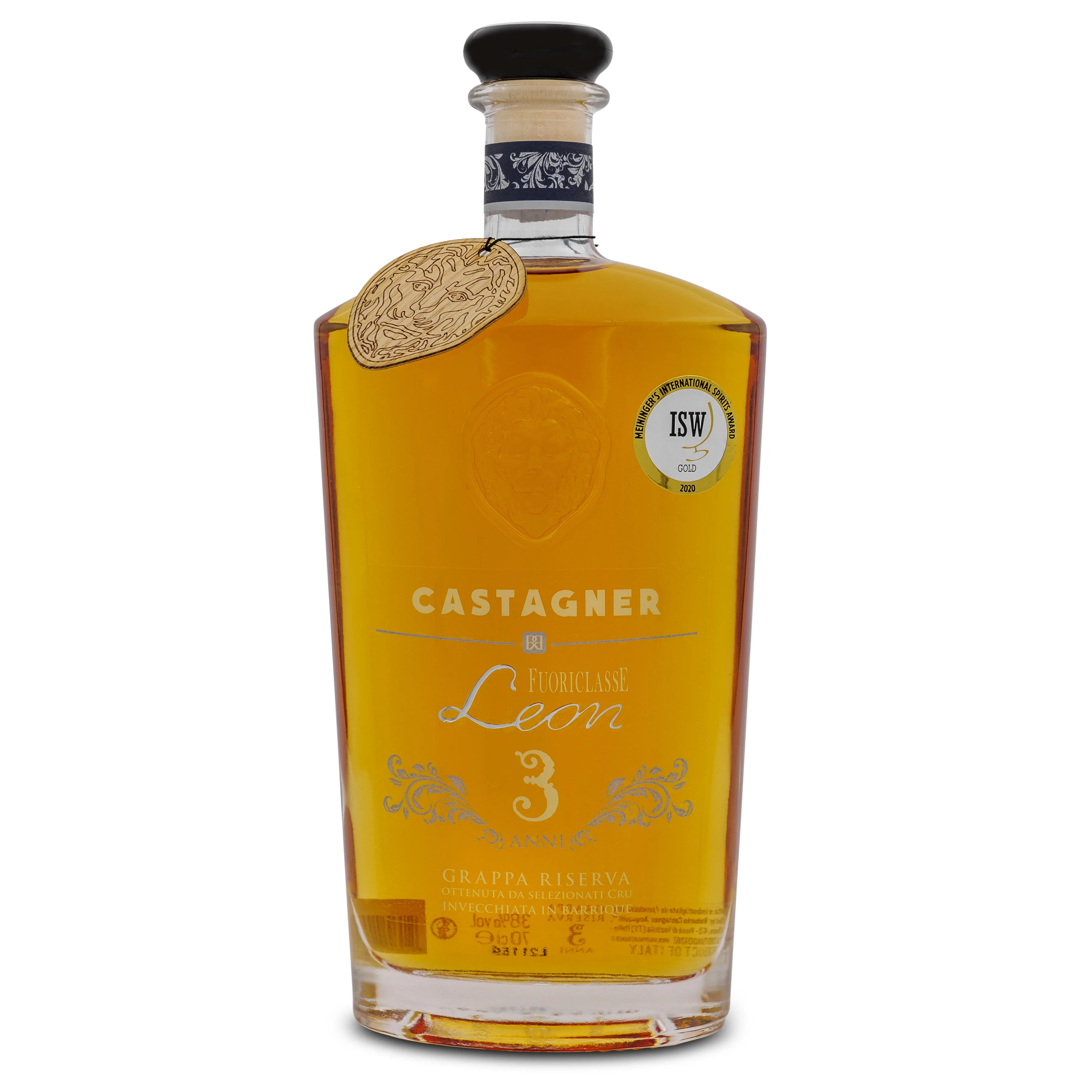 FUORICLASSE LEON 3 ANNI RISERVA  MADE IN ITALY PREMIUM HIGH QUALITY MARC GRAPPA  GLASS 700 ML BOTTLE