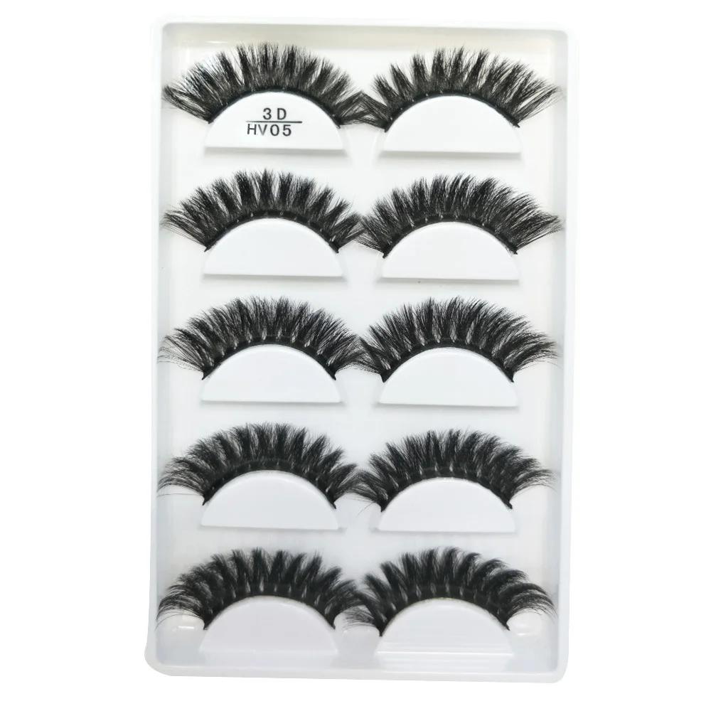 Eub Free Shipping HV series Crisscross natural thick 3D pack 5 pairs false eyelashes private label false eye lash packaging box