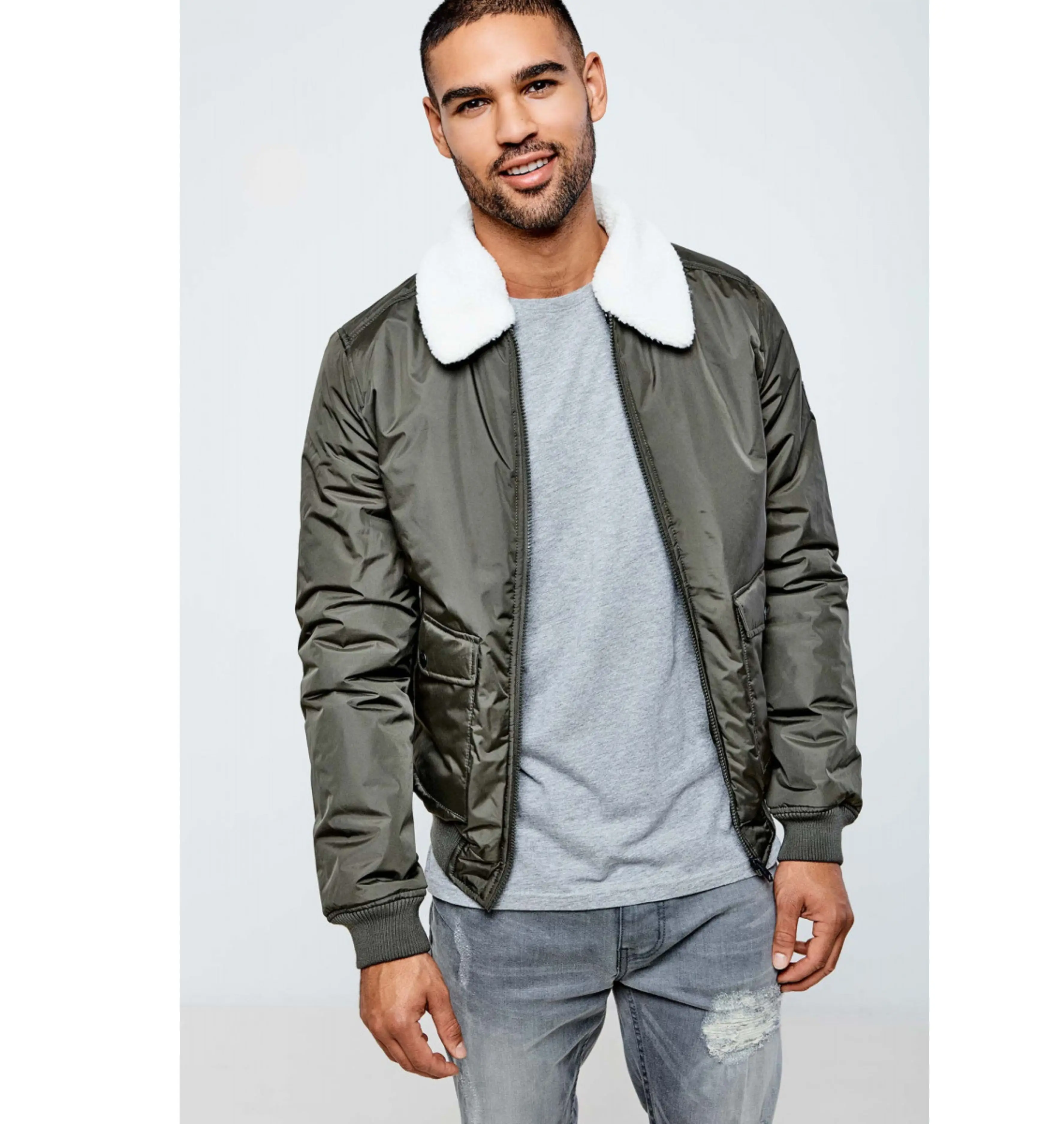 Мужская нейлоновая Высококачественная куртка-бомбер без рисунка на заказ оптом атласная мужская зимняя с подкладкой