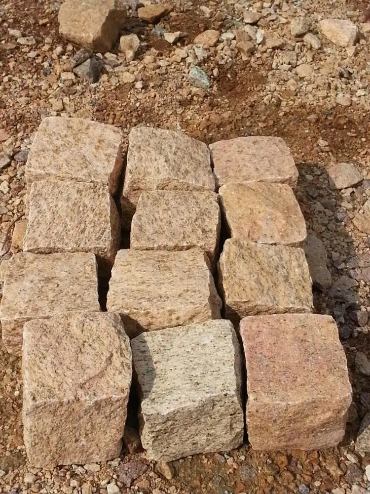 Yellow Granite Cube Stone Cobble Driveway Paving Landscape Outdoor Natural Pavers Garden Pavement Pathways Parking Wholesale