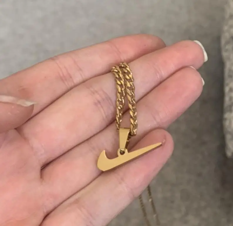 
In Stock stainless steel Custom Urban street style Swoosh Chain Necklace hiphop jewelry Tick Check Swoosh Pendant Necklace 