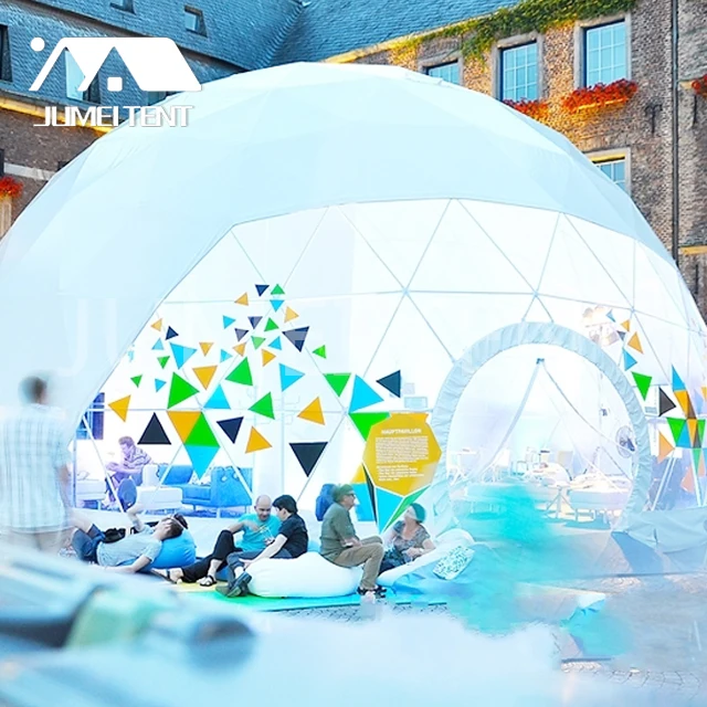 Large geodesic dome tent for amusement park and marketing event