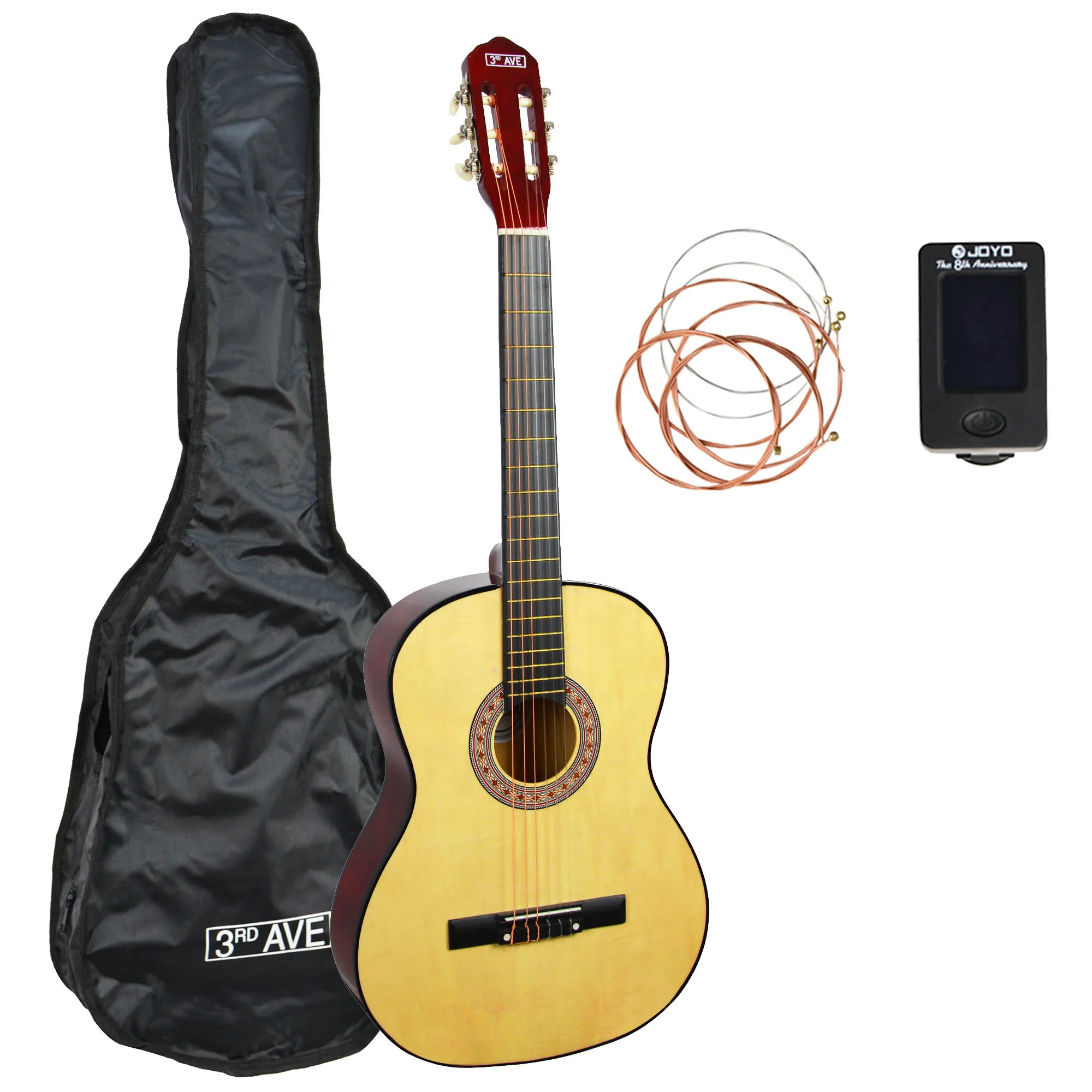 3rd Avenue STX20 4/4 Full Size Classical Guitar Pack Nylon Strings with Gigbag, Spare Strings and Tuner