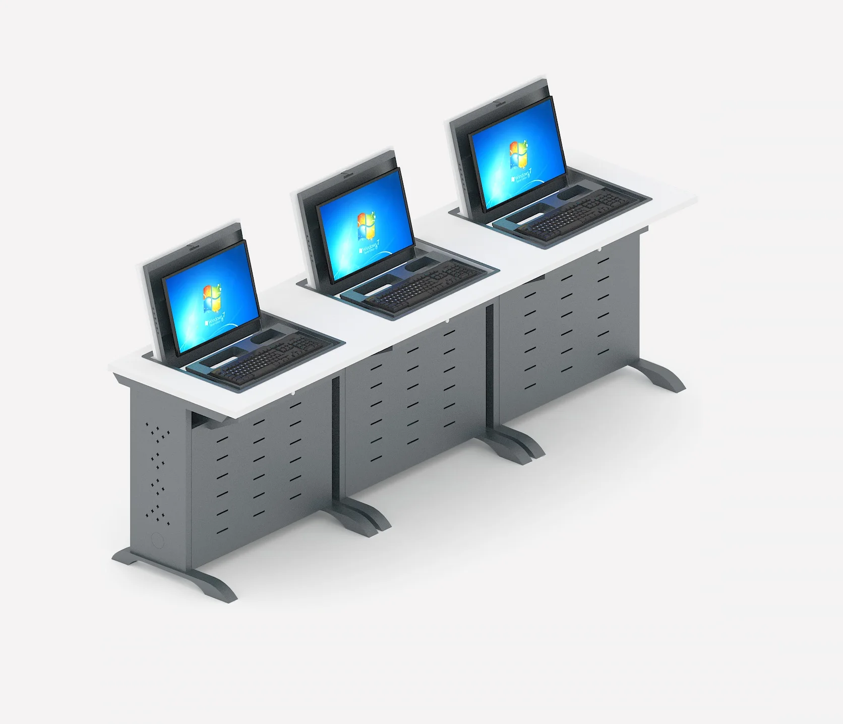Classroom Double Seat Flip Top Recessed Monitor Computer Desk For Student