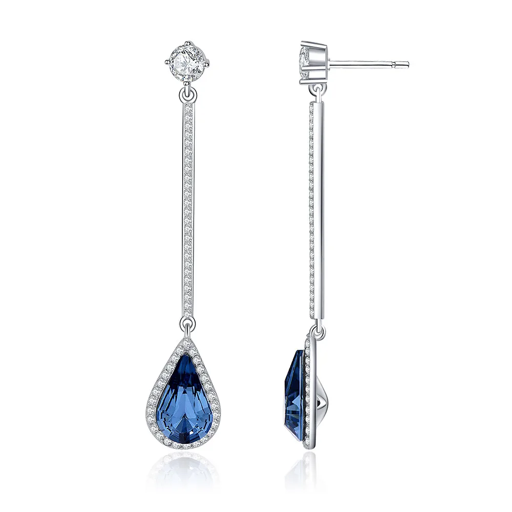 Wholesale women teardrop cubic zirconia silver crystal long dangle fancy fashion drop earring