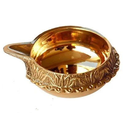 Handcrafted Antique Golden Brass Kuber Diya round Shaped Model for Decorative Diwali from India Traditional Style Pin