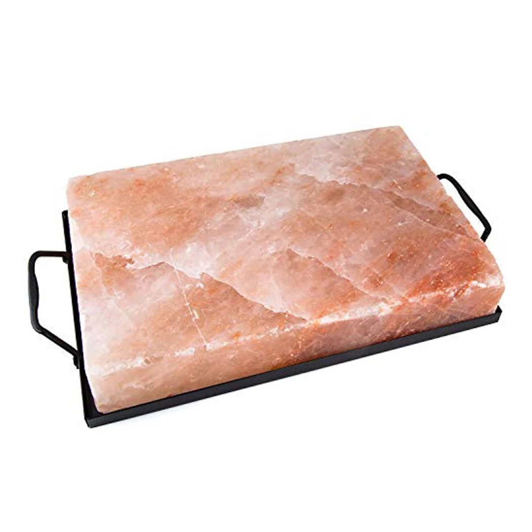 Salt Block Crystal Rock Salt Slabs Bricks Natural Crafts Pink Tiles Himalayan Salt Cooking Slab with metal holder 30*20*5cm