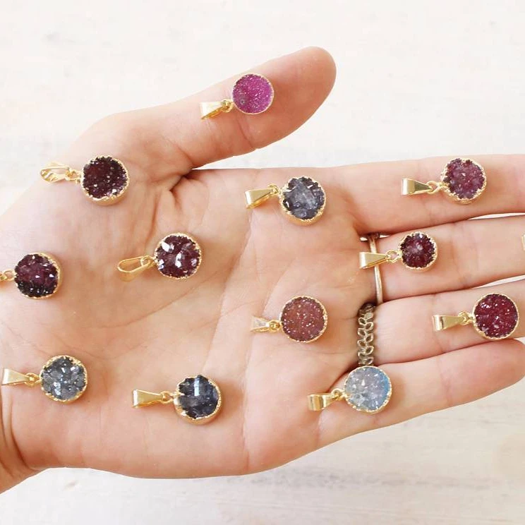 Бразильский Агат Druzy кулон с 2 разъемами позолоченный и посеребренный милый геометрический узор основные материалы серебро и золото ювелирные изделия