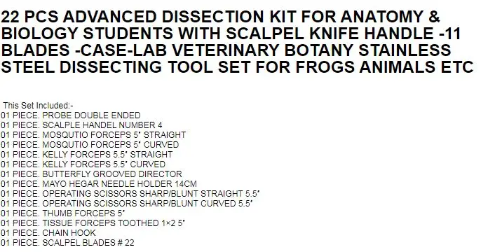 22 Pcs Advanced Dissection Kit for Anatomy & Biology Students With Scalpel Knife Handle -11 Blades -Case-Lab Veterinary Botany