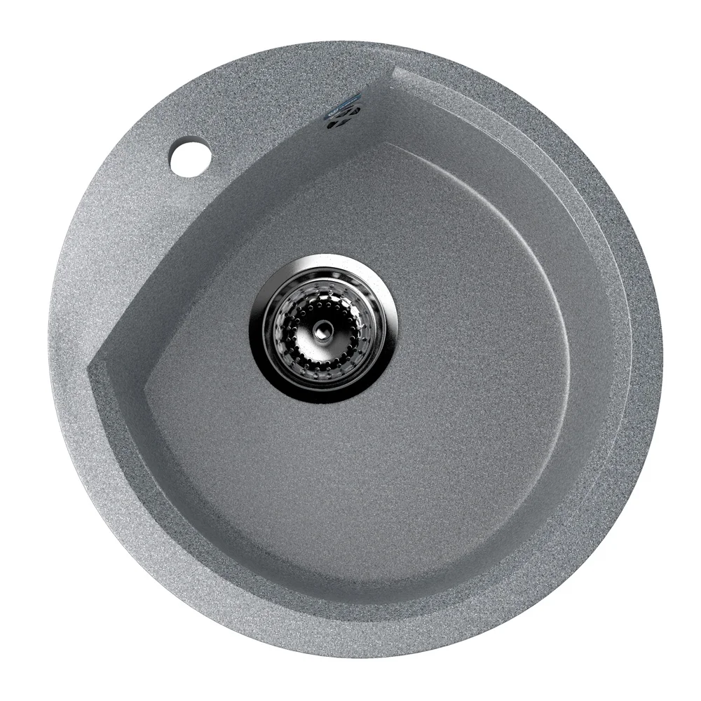 Round single basin kitchen sink ULGRAN U-407 with mixer tap hole composite stone round kitchen sink 12 colors