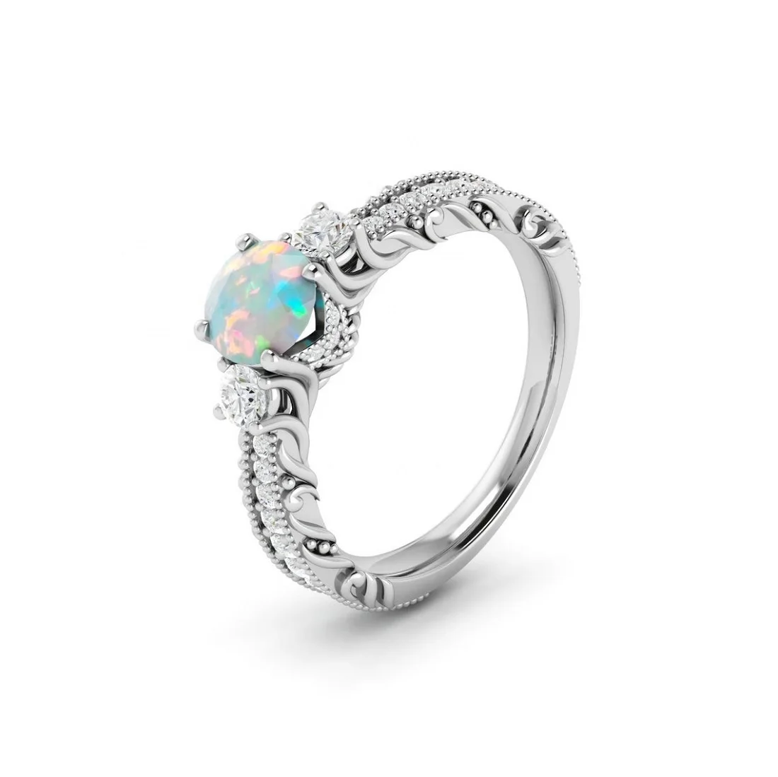 925 Sterling Silver Fire Ethiopian Opal Stone Round Engagement Ring Jewelry for Girl at Wholesale Factory Dealer Price Online