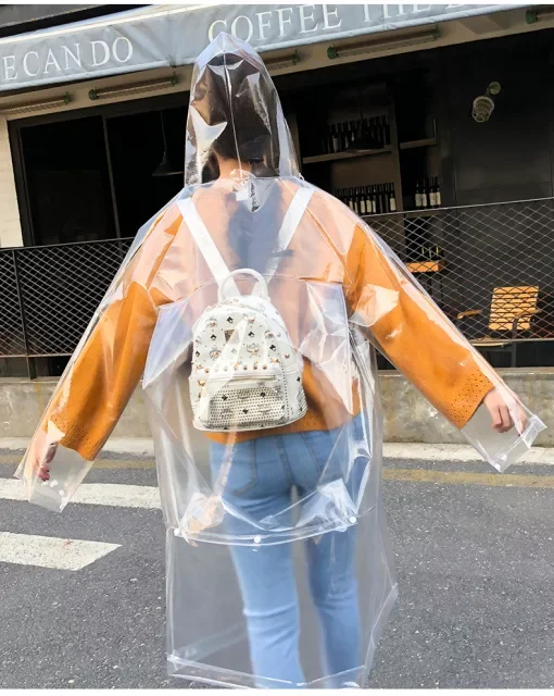 Wholesale Adult Transparent Plastic Raincoat Fashion Clear Long Rain Jacket Ladies With Hood Rain Jackets