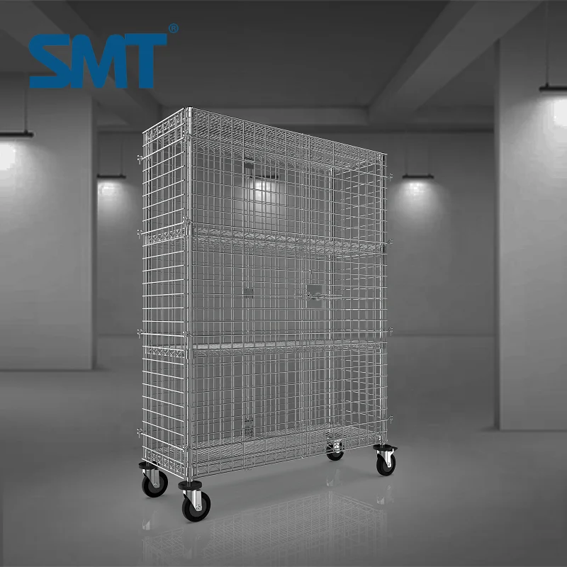 High Quality Moving Shelving Shelf Q-Series Security Cage Cart SMT Stainless Steel Mobile Security Storage Systems Warehouse