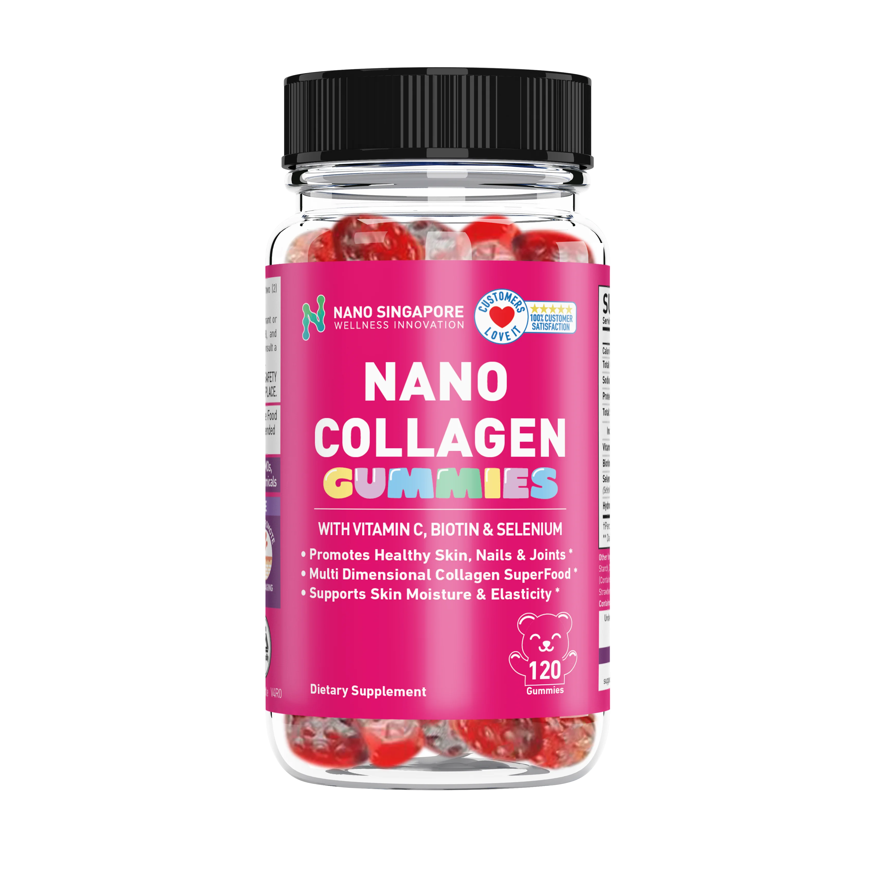 
All Natural Nano Collagen GUMMIES w/ Vitamin C, Biotin, Selenium & Skin Moisture 