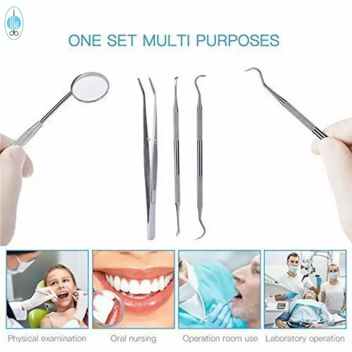 Dental Kit Teeth Whitening Mirror Scaler Tweezers Dentist Basic Examination Set 5pcs