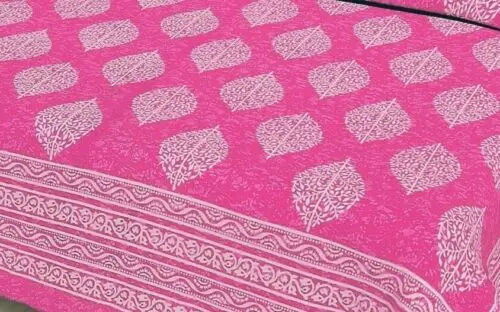 Handmade Floral Print Cotton Double Bed Sheet with 2 Pillow Covers High Classical Finishing Handmade Bed Sheet