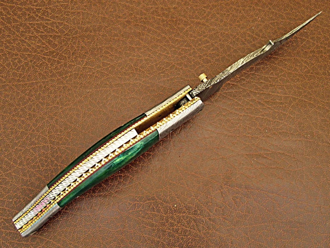 Damascus Steel Outdoor Survival Hunting Folding Knife Multi-Tool Camping Knives Titanium Blade Bone Laser OEM Wholesale Prices