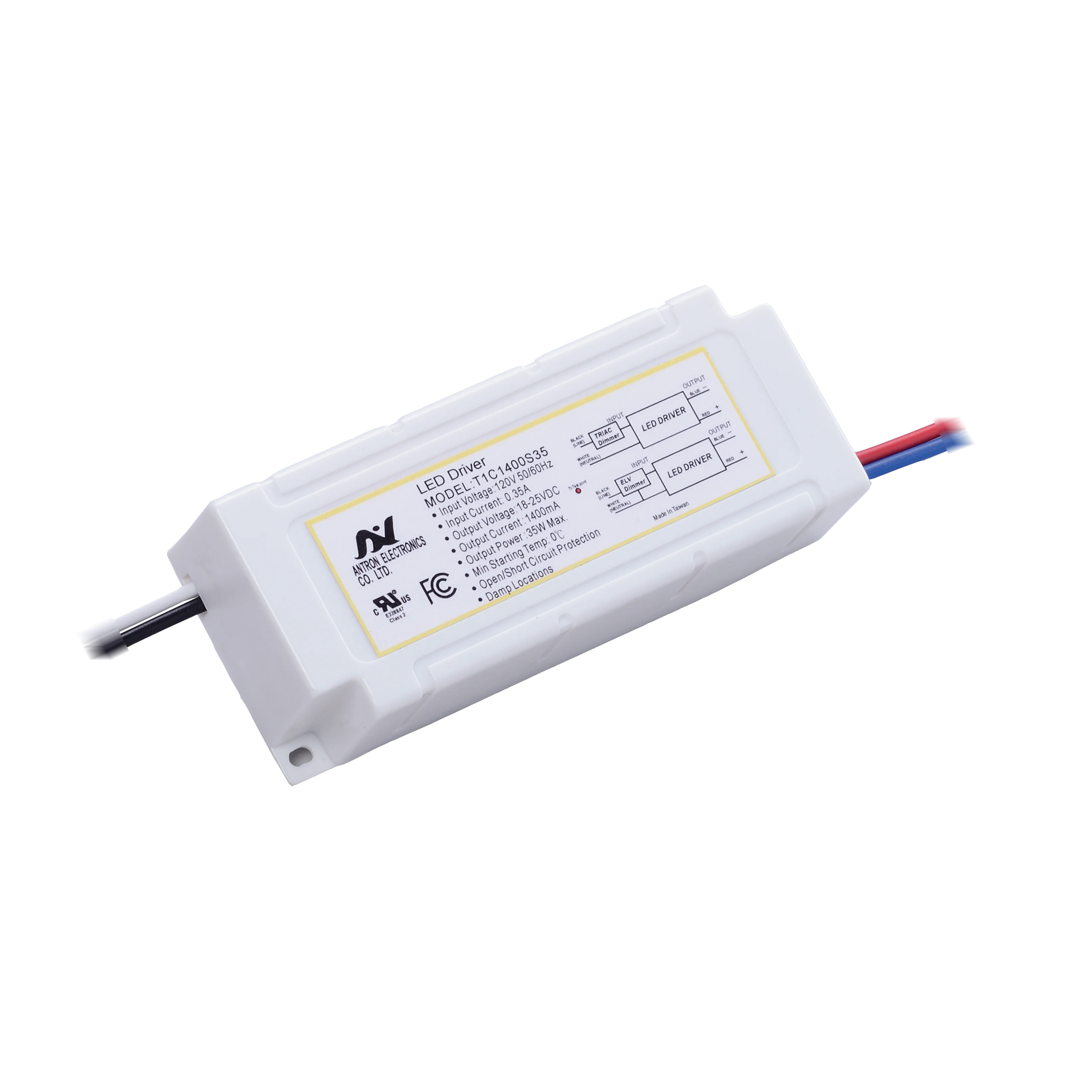 35W Small Triac Dimmer LED Driver 120Vac IP30 UL