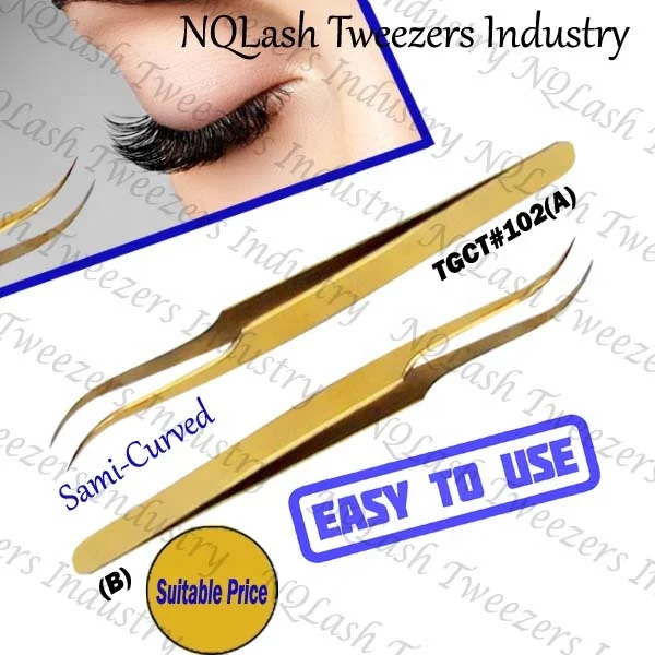 Eyelash Tweezers Russian Volume Extension Tweezers  High Quality Titanium Gold Color  Stainless Steel Private label NQLASH