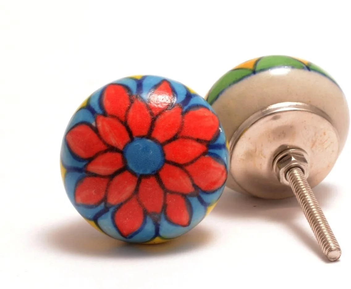 Ceramic Knobs for Drawers & Cabinet Floral Round Ceramic Knobs for Kitchen Cabinets and Drawer
