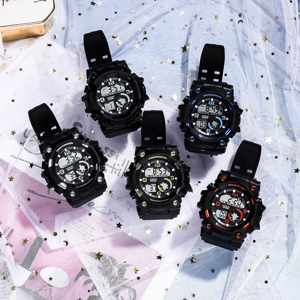 hot sale black silicone strap luxury  sports couple Alarm Calendar digital watches