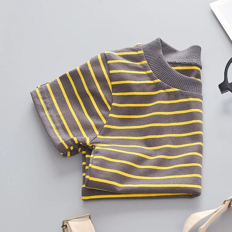 Girl summer suspenders pants small bee pattern + stripe T-shirt set kids girl summer kids clothing wholesale