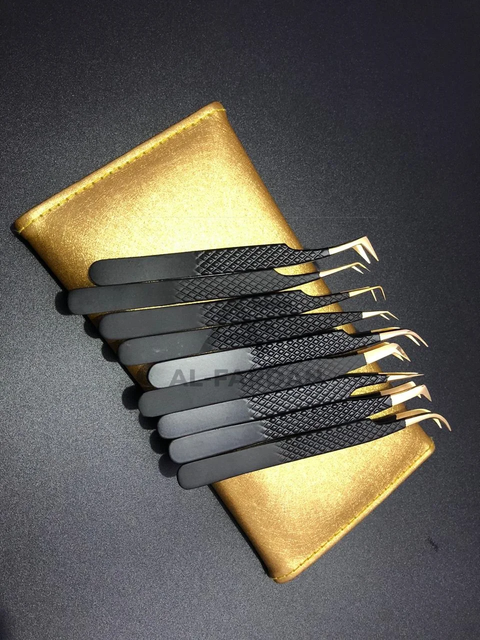 Russian Volume Eyelash Extension Tweezers Solid Stainless Steel Matte Black Gold Tip Set Lash Tweezer 90 Degree Boot Tweezers