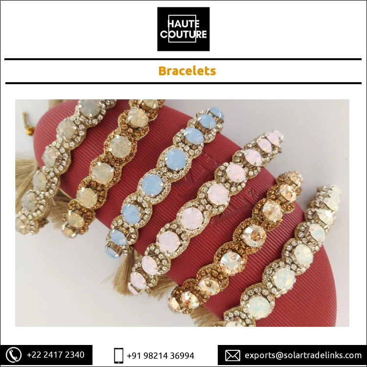 Custom Brand Trendy Fashion Jewelry Hand Embroidered Handmade Multi Color Opal Crystal Stones Made Women Bracelets