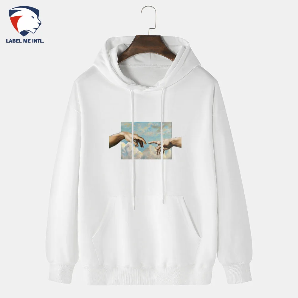 
Mens Touch Hand Graphic Print 100% Cotton Solid Casual Pullover Hoodie 
