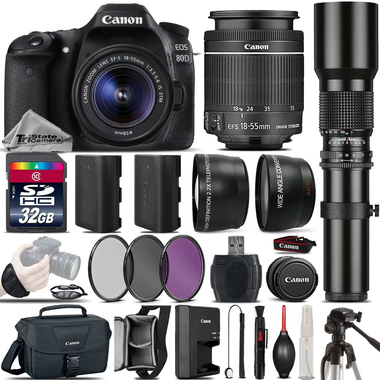 Wholesales For Canon EOS 80D DSLR Camera + (4) Lenses + Accessory Bundle Plus 5 Years Warranty